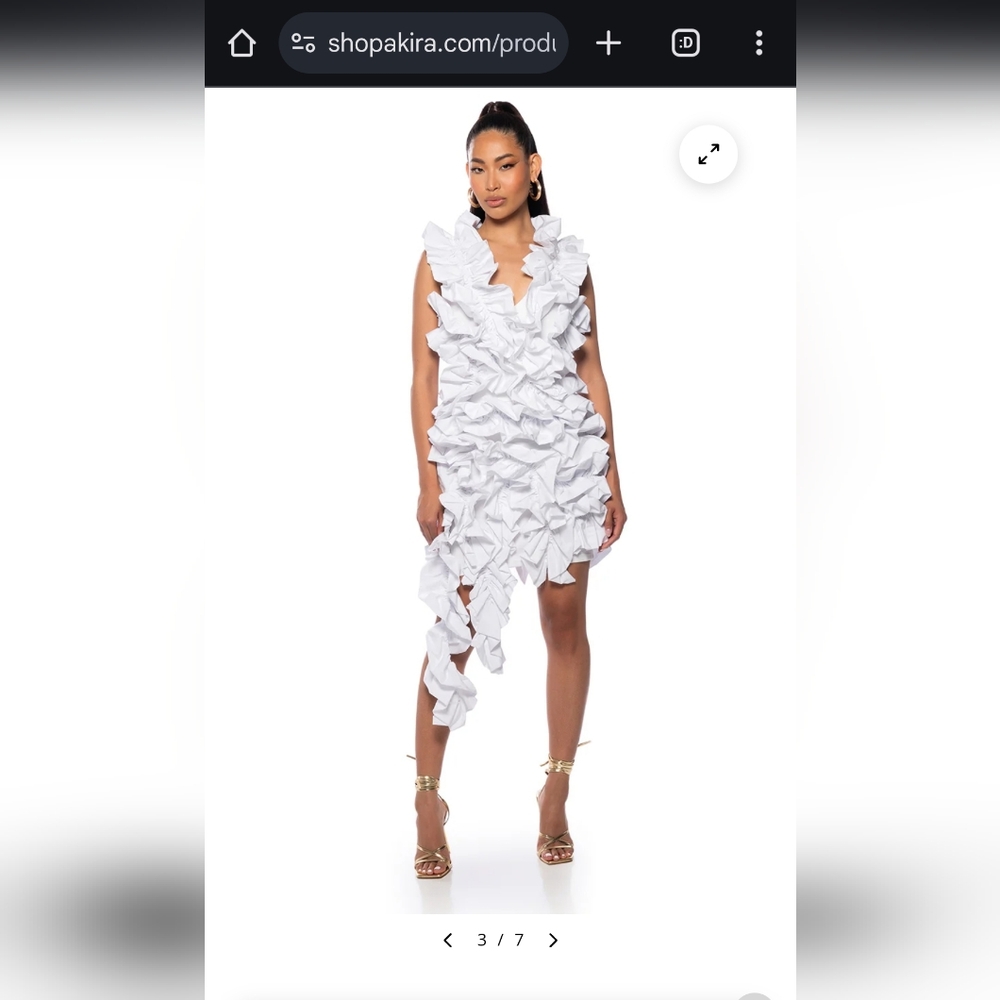 KASEY RAW HEM RUFFLE OPEN BACK MINI DRESS, Large, NWT in package